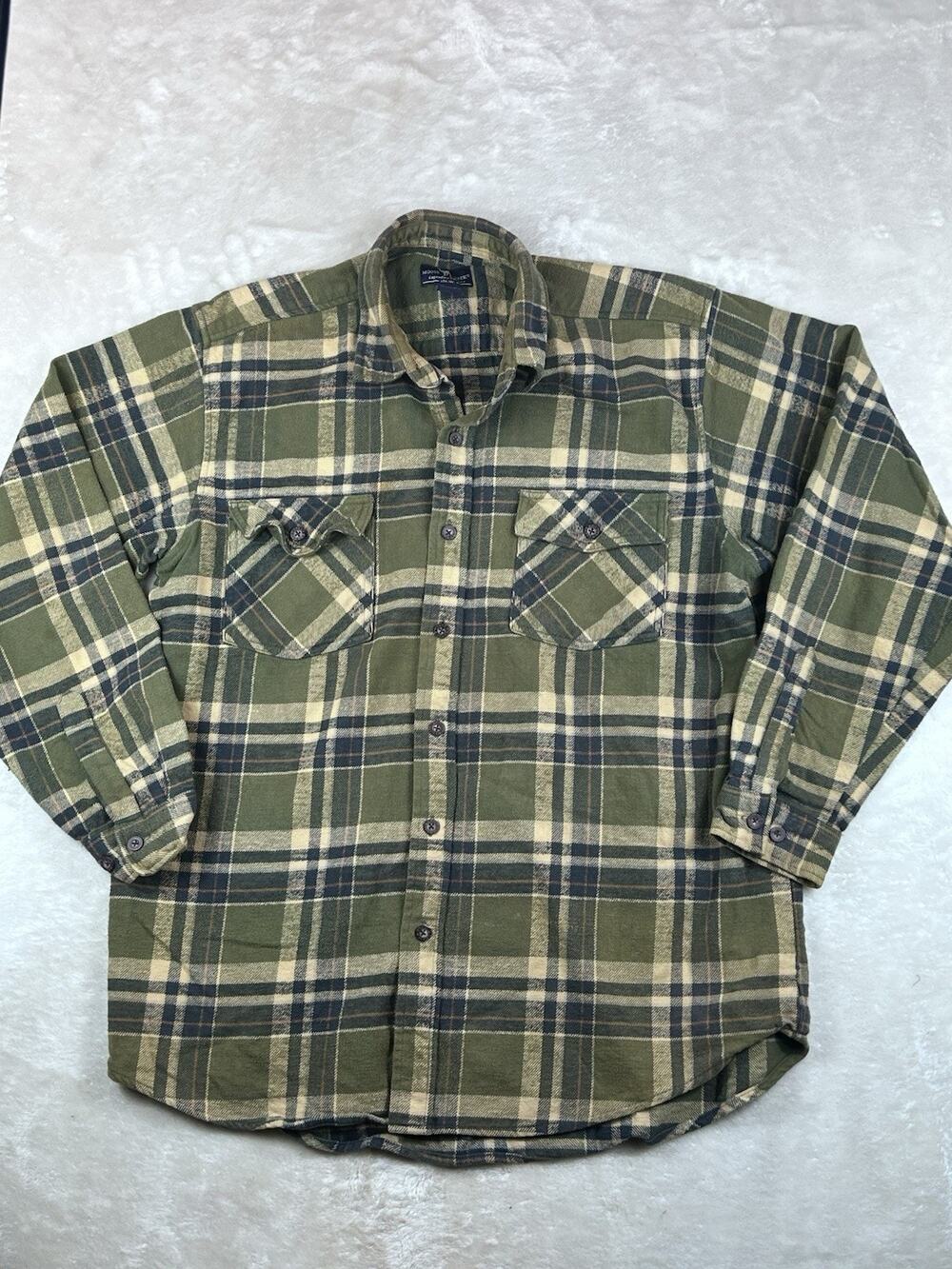 Moose Creek Shirt Men’s Sz XLT Green Plaid Flannel Button Up Thick Heavy Cotton